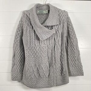 Aran Crafts Cardigan‎ Womens Large Merino Cable Knit Shawl Collar Made Ireland